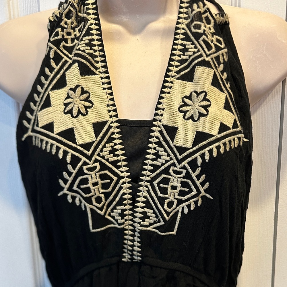 Black Halter Dress with Embroidered Design